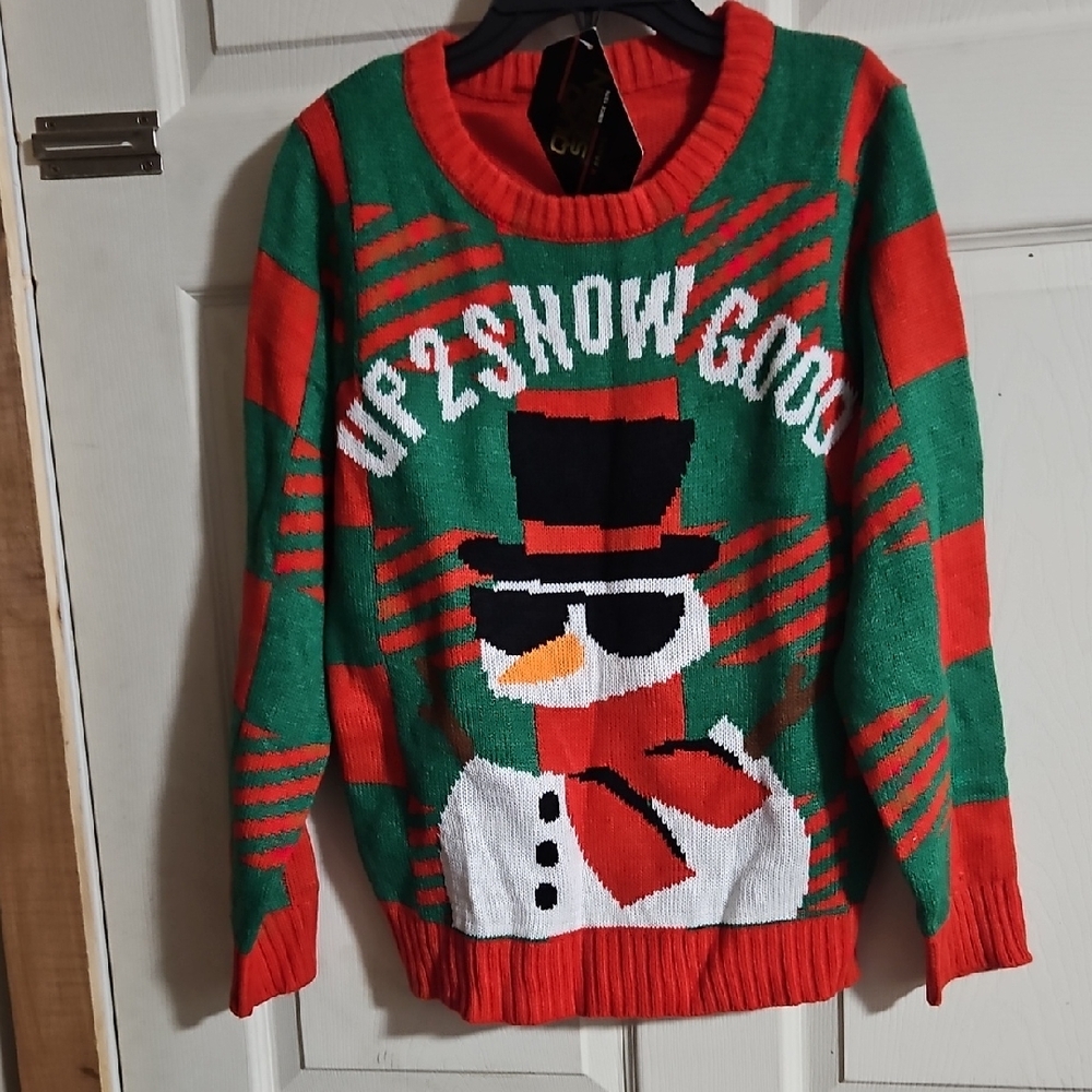 QUAD SEVEN UP 2 SNOW GOOD HOLIDAY SWEATER: SNOWMAN: RED/GREEN: NWT: SZ 12/14